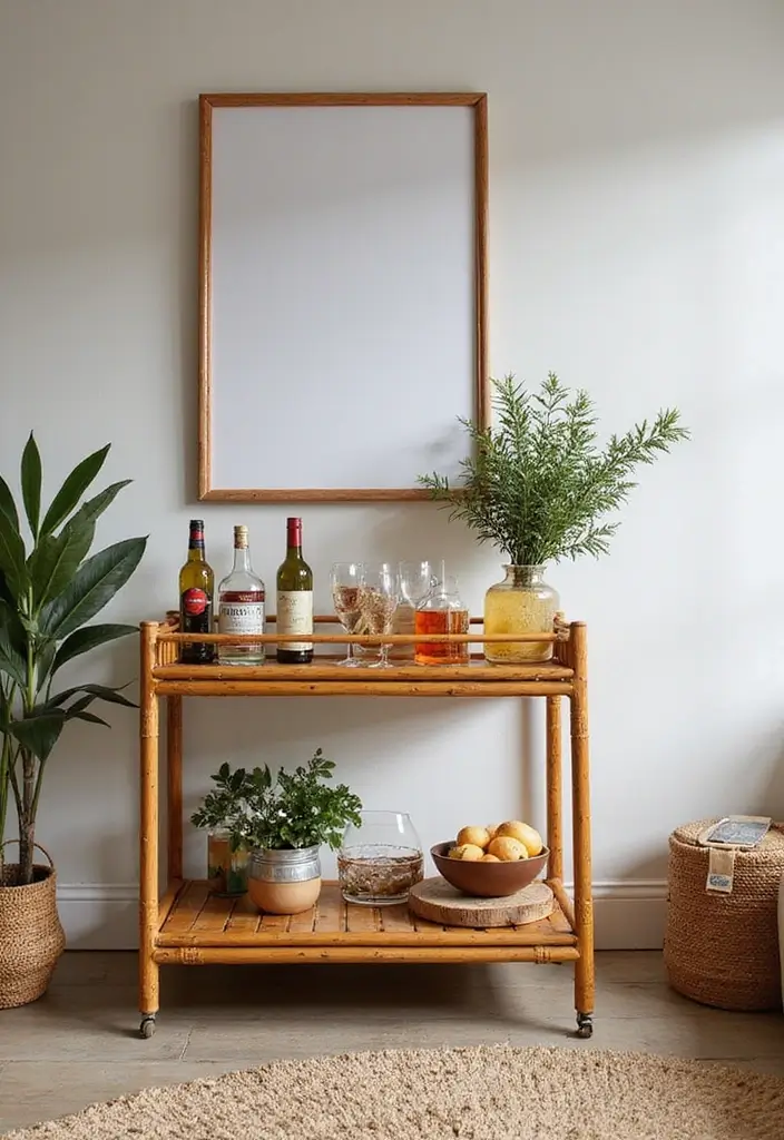 28 Bamboo Living Room Ideas That Feel Natural and Relaxing - 23. Bamboo Bar Carts