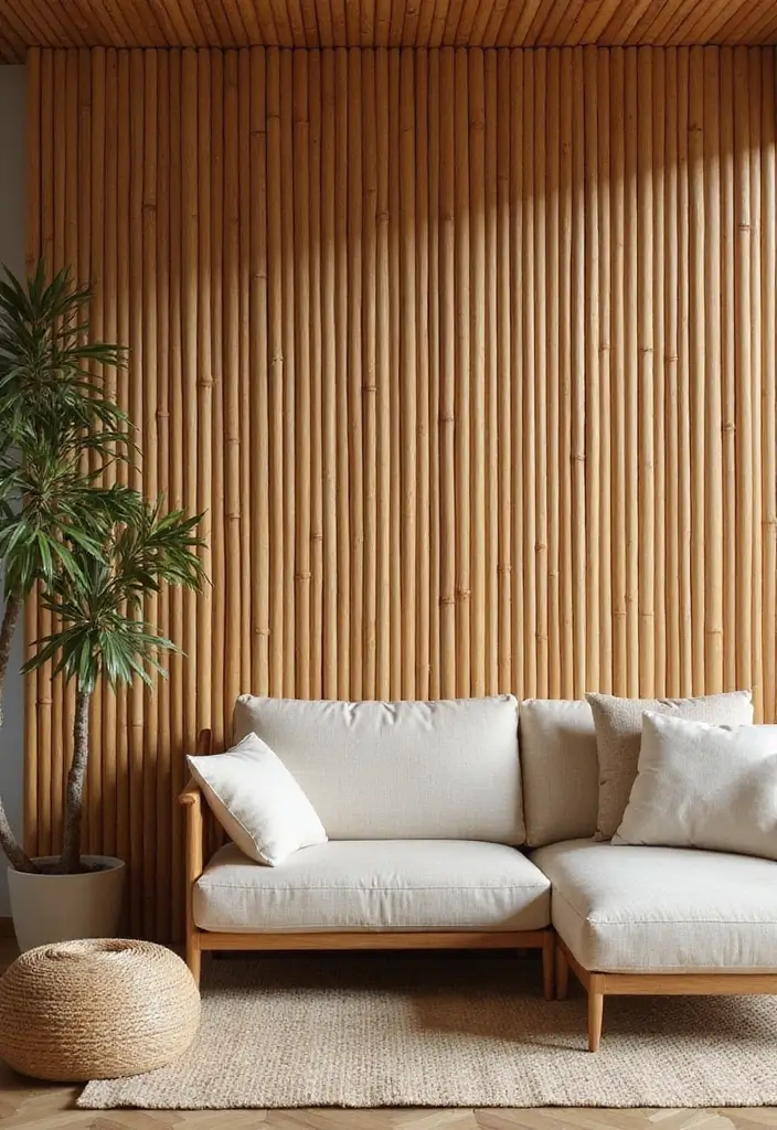 28 Bamboo Living Room Ideas That Feel Natural and Relaxing - 24. Bamboo Wall Panels