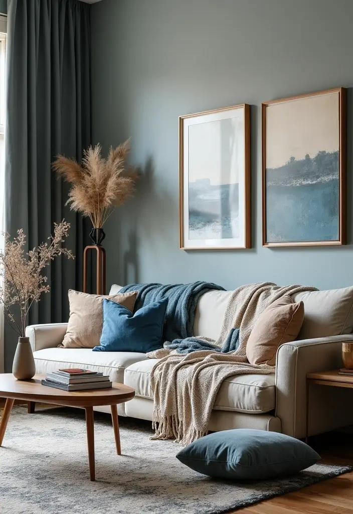 28 Blue and Beige Living Room Ideas That Feel Calm and Balanced - 10. Layered Textures