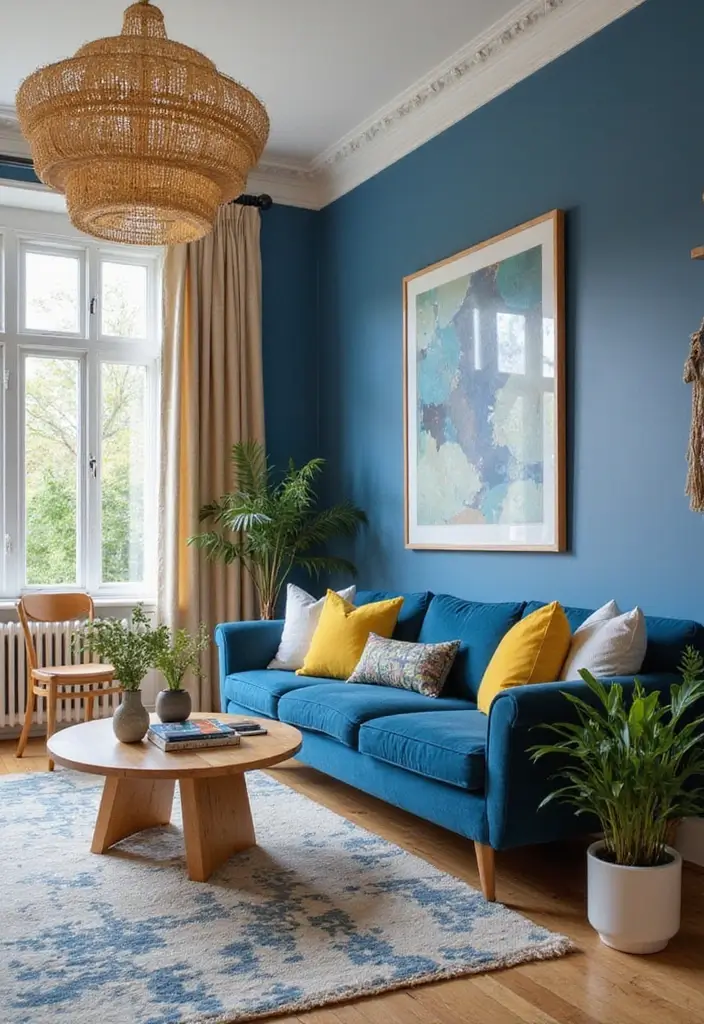28 Blue and Beige Living Room Ideas That Feel Calm and Balanced - 14. Bold Accents