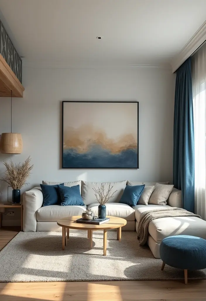28 Blue and Beige Living Room Ideas That Feel Calm and Balanced - 20. Open Concept Living