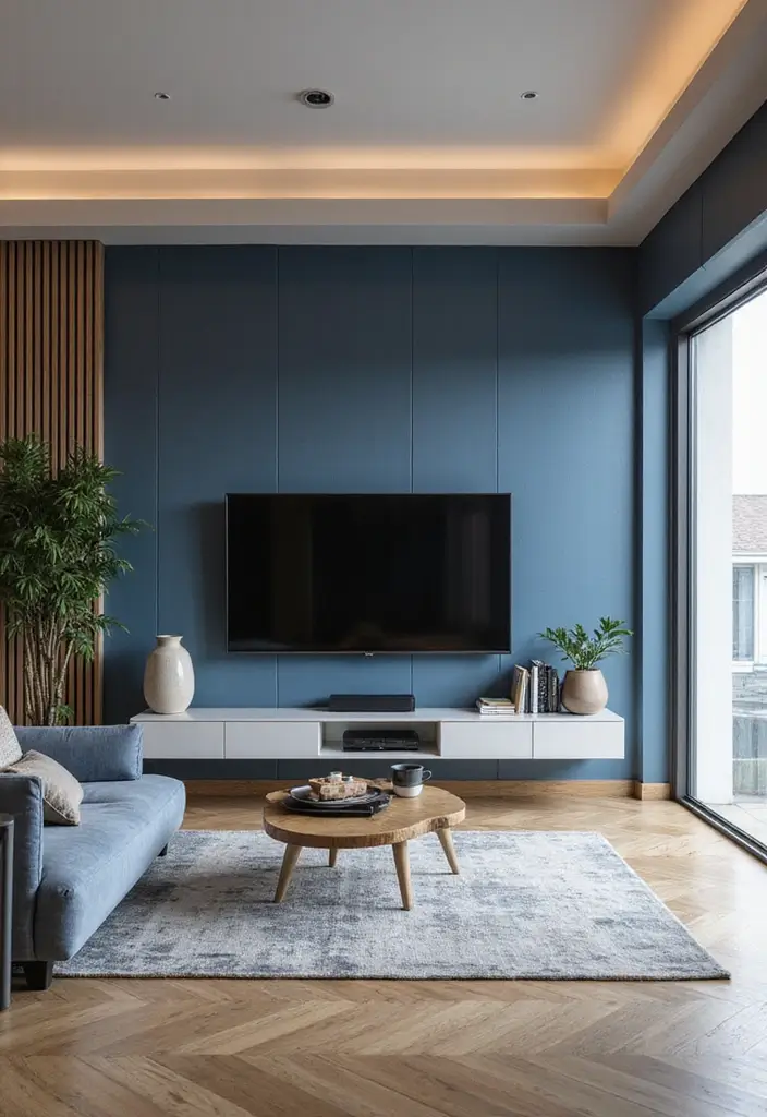 28 Blue and Beige Living Room Ideas That Feel Calm and Balanced - 24. Integrated Technology