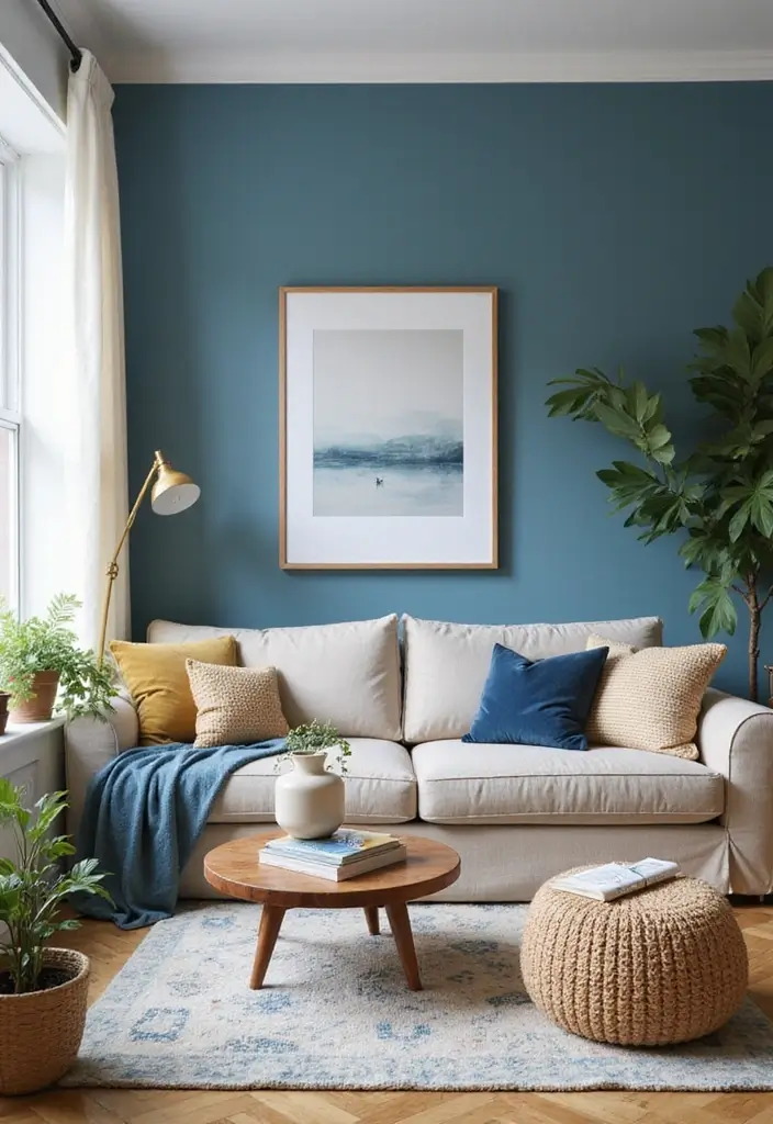 28 Blue and Beige Living Room Ideas That Feel Calm and Balanced - 27. Seasonal Decor