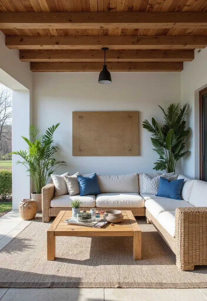 28 Blue and Beige Living Room Ideas That Feel Calm and Balanced - 28. Outdoor-Inspired