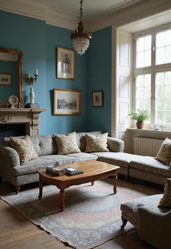 28 Blue and Beige Living Room Ideas That Feel Calm and Balanced - 4. Vintage Charm