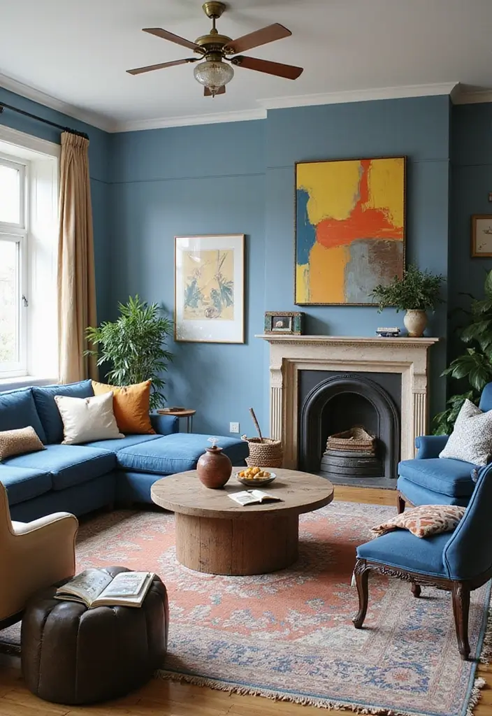 28 Blue and Beige Living Room Ideas That Feel Calm and Balanced - 7. Eclectic Mix