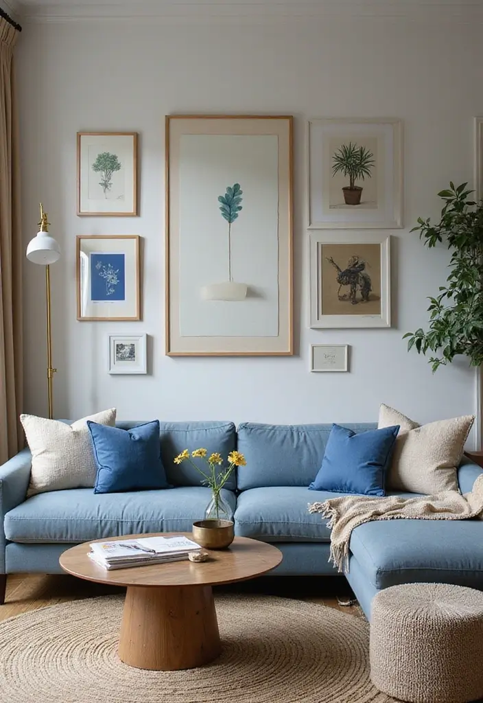 28 Blue and Beige Living Room Ideas That Feel Calm and Balanced - 9. Artful Inspiration