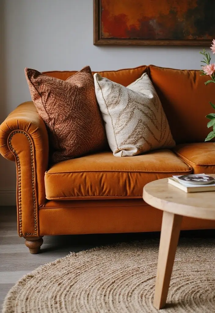 28 Brown and Orange Living Room Ideas That Feel Warm and Inviting - 1. Earthy Textures and Patterns