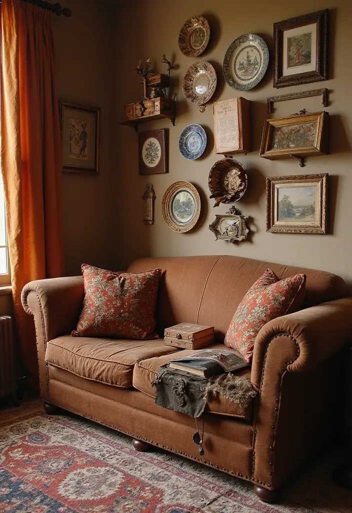 28 Brown and Orange Living Room Ideas That Feel Warm and Inviting - 12. Vintage Accessories