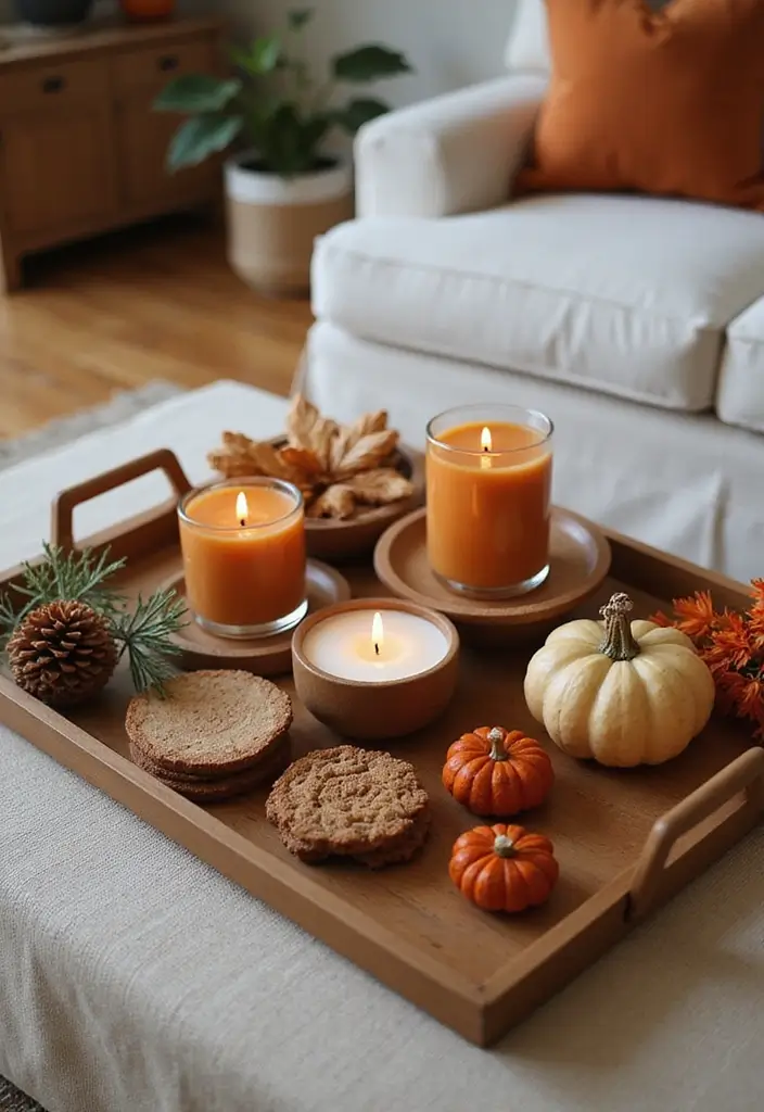 28 Brown and Orange Living Room Ideas That Feel Warm and Inviting - 14. Decorative Trays