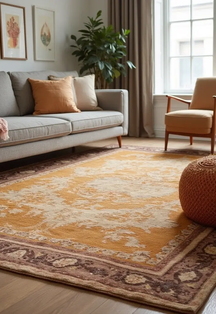 28 Brown and Orange Living Room Ideas That Feel Warm and Inviting - 15. Layered Rugs