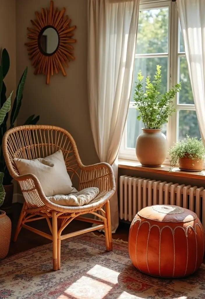 28 Brown and Orange Living Room Ideas That Feel Warm and Inviting - 2. Bohemian-Inspired Furniture