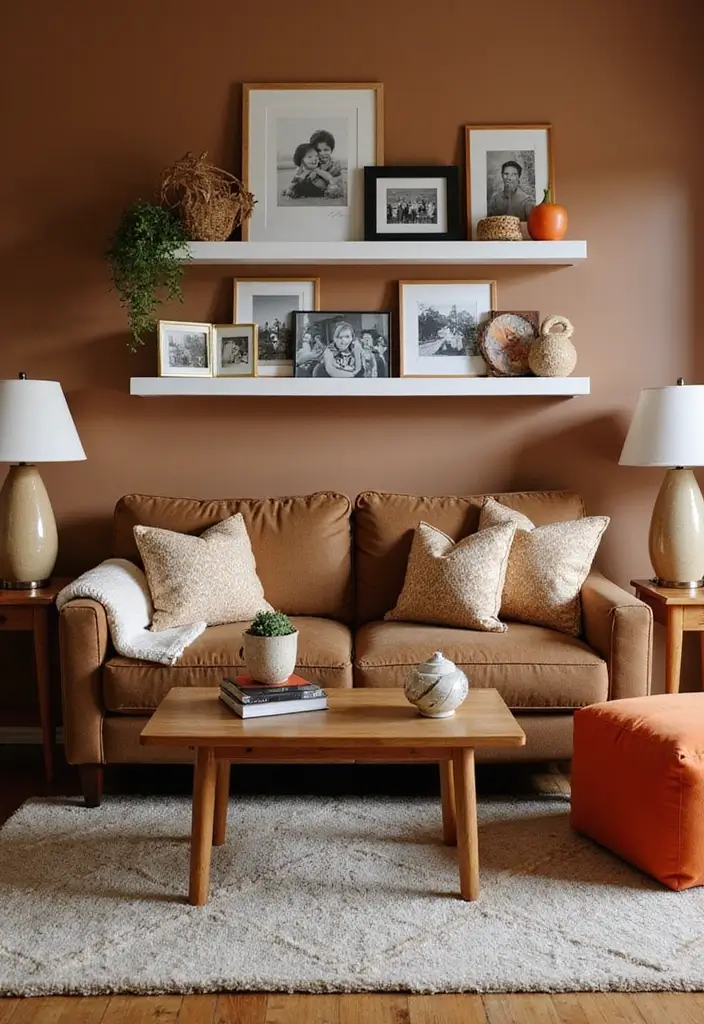 28 Brown and Orange Living Room Ideas That Feel Warm and Inviting - 26. Personalized Touches
