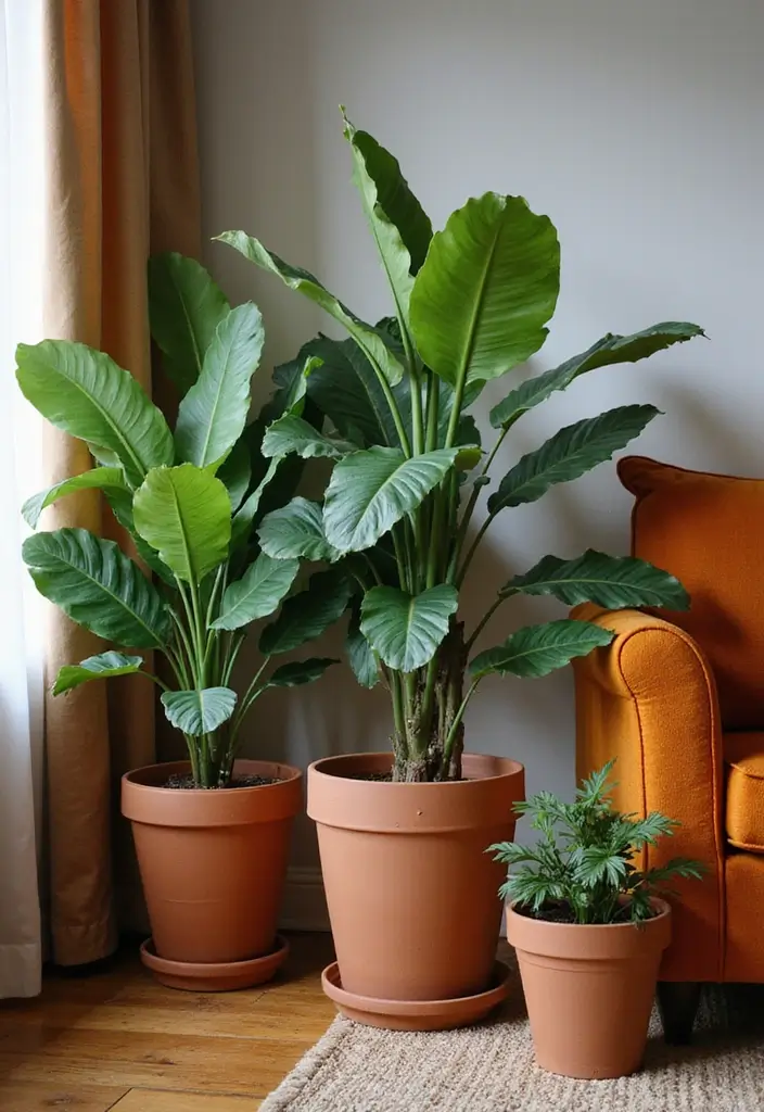 28 Brown and Orange Living Room Ideas That Feel Warm and Inviting - 27. Indoor Plants