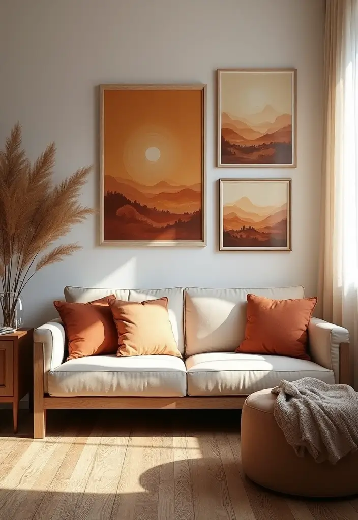 28 Brown and Orange Living Room Ideas That Feel Warm and Inviting - 8. Earthy Artwork