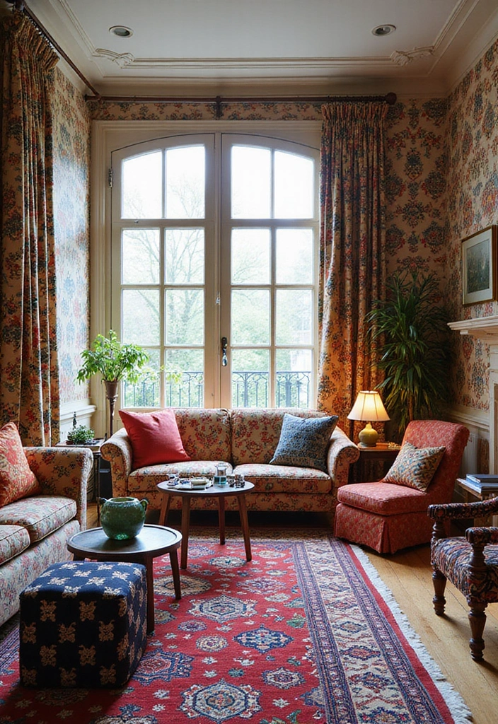 28 Colourful Living Room Ideas That Add Life and Personality - 11. Wild Patterns in Curated Spaces