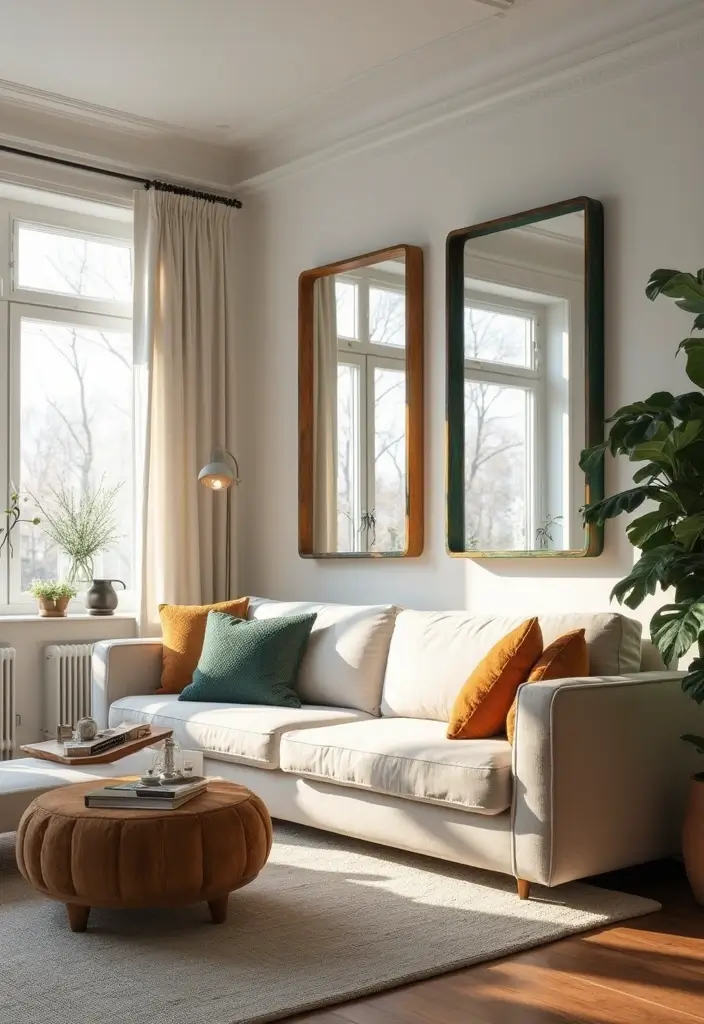 28 Colourful Living Room Ideas That Add Life and Personality - 12. Creative Use of Mirrors