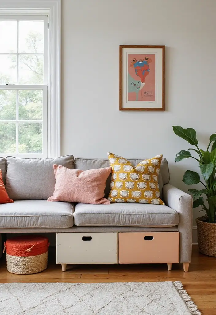 28 Colourful Living Room Ideas That Add Life and Personality - 15. Quirky Storage Solutions