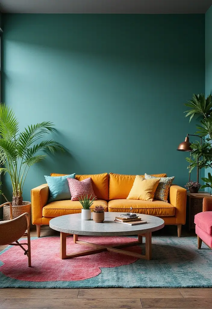 28 Colourful Living Room Ideas That Add Life and Personality - 17. Eye-Catching Wall Color