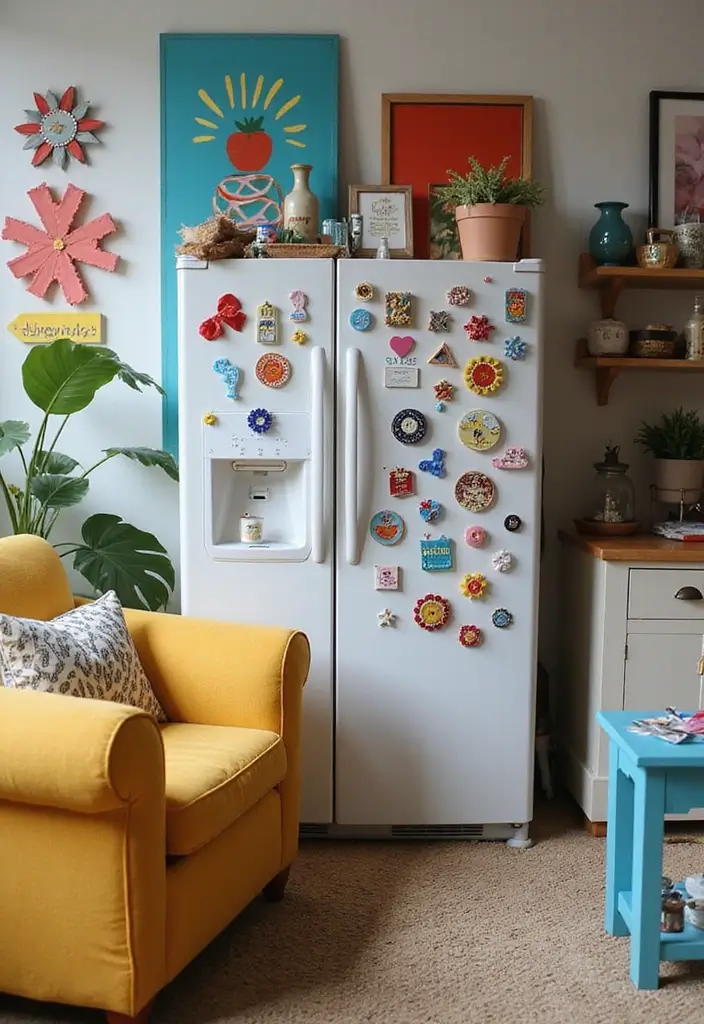 28 Colourful Living Room Ideas That Add Life and Personality - 19. Fun Fridge Magnets and Decor