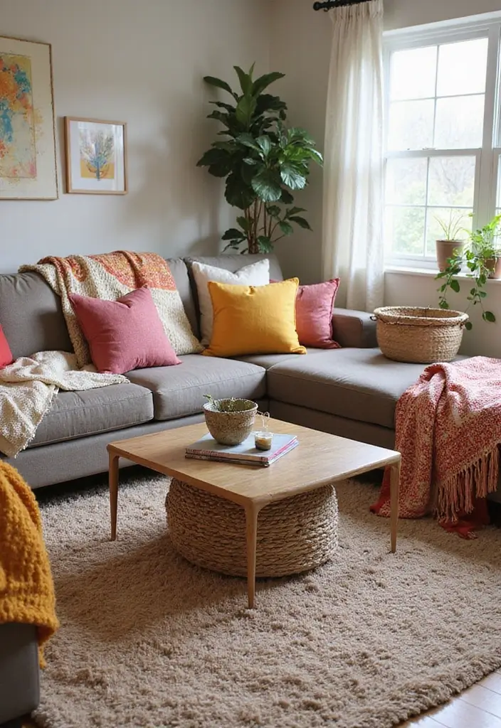 28 Colourful Living Room Ideas That Add Life and Personality - 6. Cozy Textiles