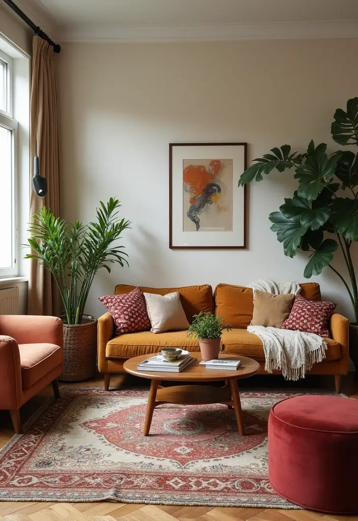 28 Colourful Living Room Ideas That Add Life and Personality - 9. Vintage Meets Modern