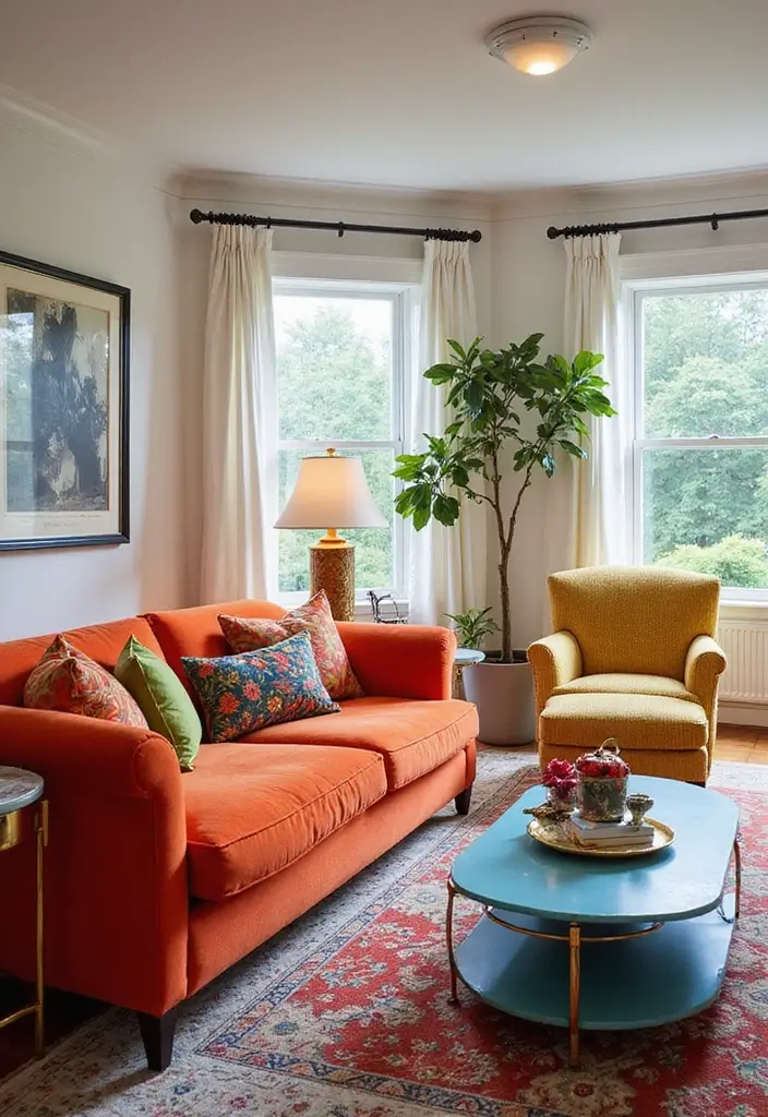28 Front Living Room Ideas That Make the Perfect First Impression - 26. Colorful Furniture