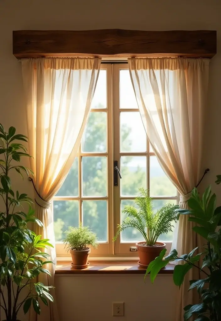 28 Living Room Valance Ideas That Frame Windows Perfectly - 1. Rustic Wooden Valance