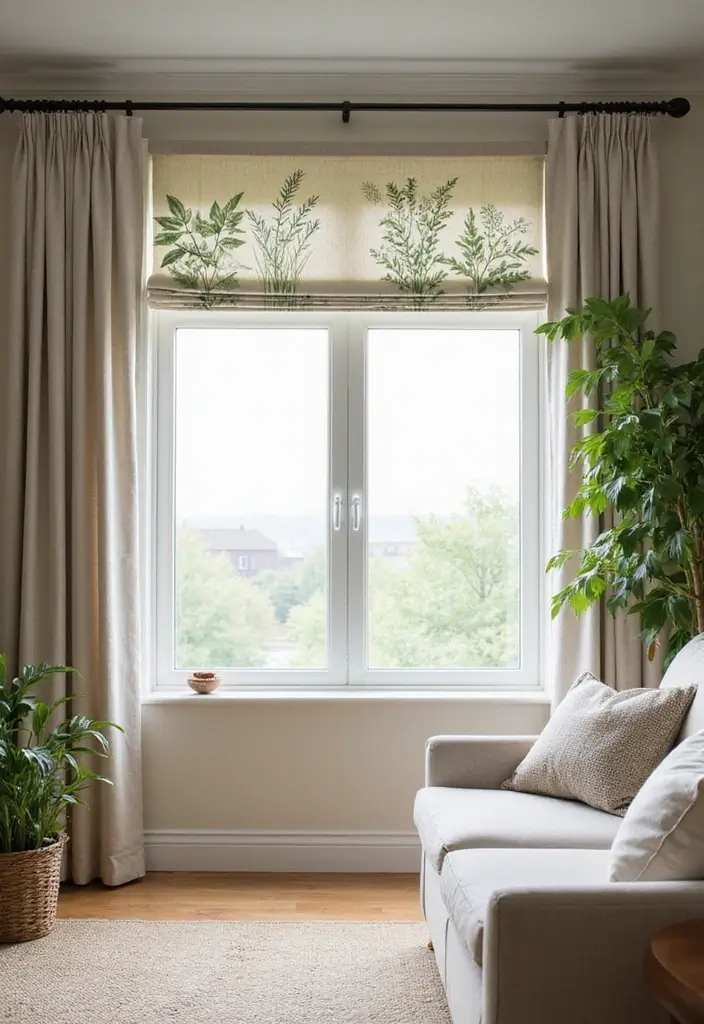 28 Living Room Valance Ideas That Frame Windows Perfectly - 11. Nature-Inspired Valance
