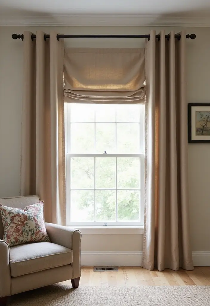 28 Living Room Valance Ideas That Frame Windows Perfectly - 17. Layered Fabric Valance