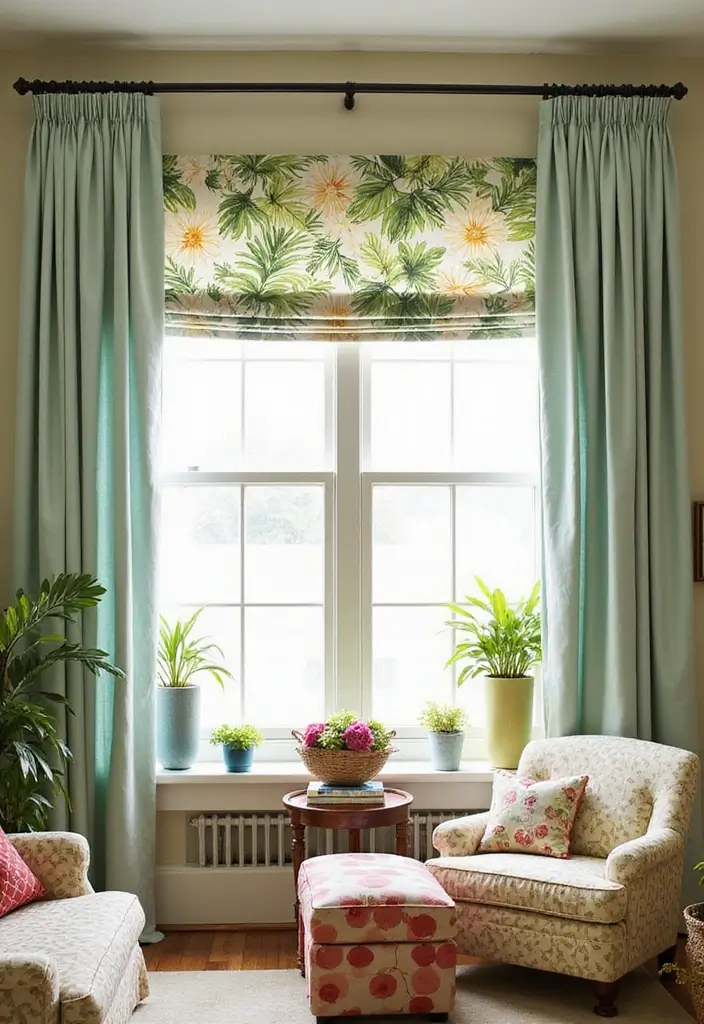 28 Living Room Valance Ideas That Frame Windows Perfectly - 20. Tropical Print Valance