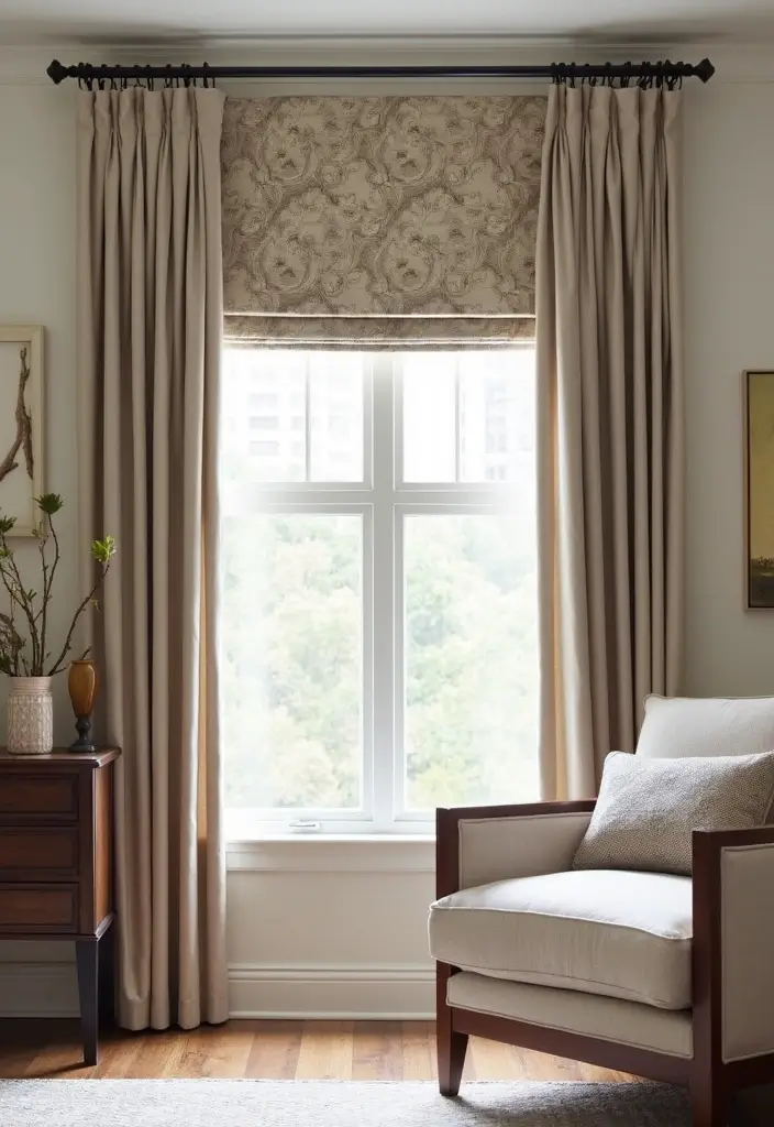 28 Living Room Valance Ideas That Frame Windows Perfectly - 21. Artistic Print Valance