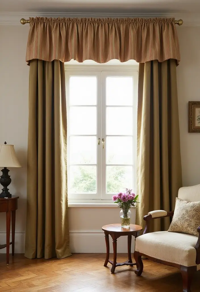 28 Living Room Valance Ideas That Frame Windows Perfectly - 22. Classic Striped Valance