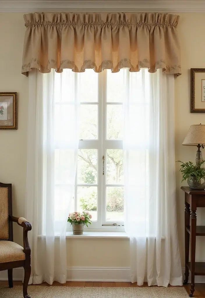 28 Living Room Valance Ideas That Frame Windows Perfectly - 23. Soft Ruffled Valance