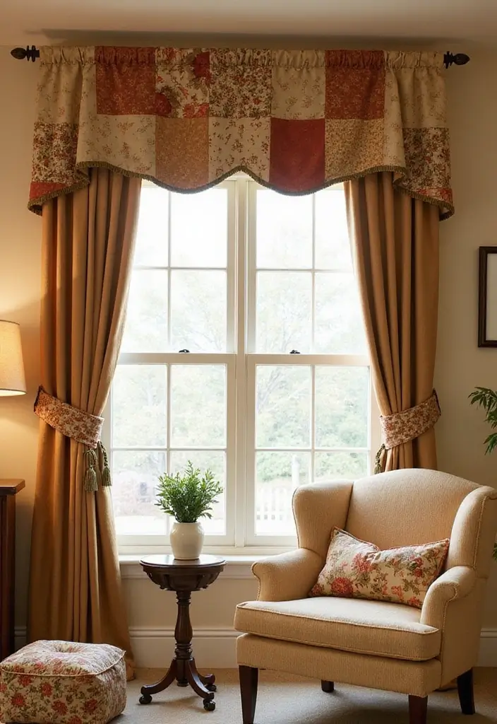 28 Living Room Valance Ideas That Frame Windows Perfectly - 26. Cozy Patchwork Valance