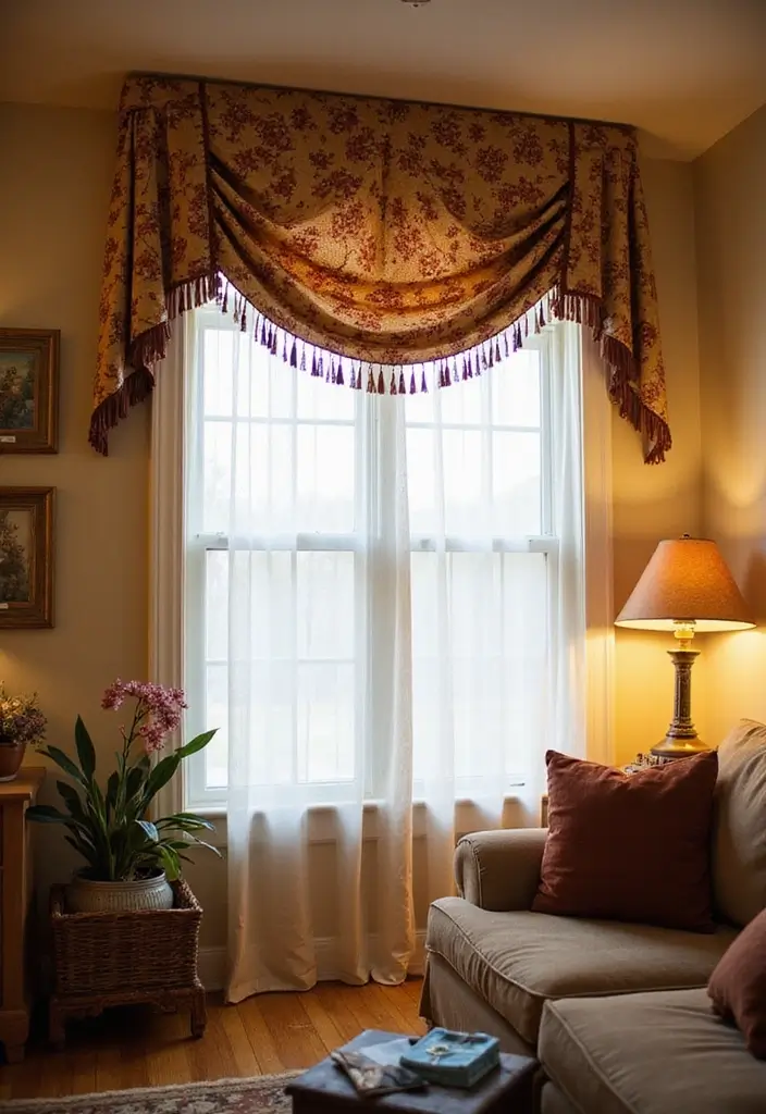 28 Living Room Valance Ideas That Frame Windows Perfectly - 6. Patterned Quilted Valance