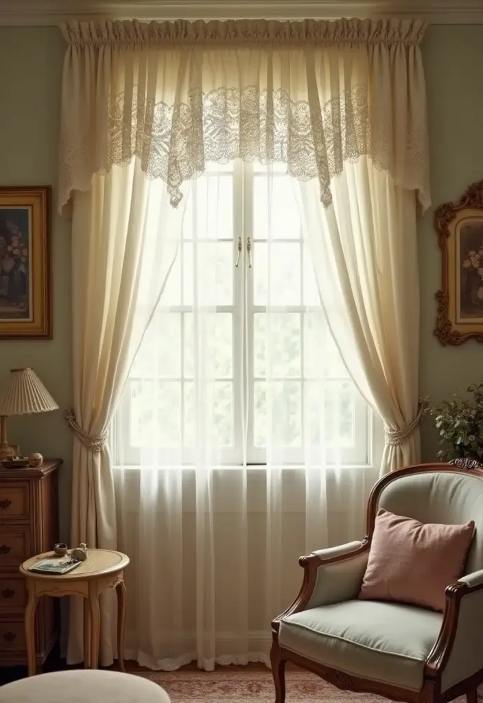 28 Living Room Valance Ideas That Frame Windows Perfectly - 7. Vintage Lace Valance