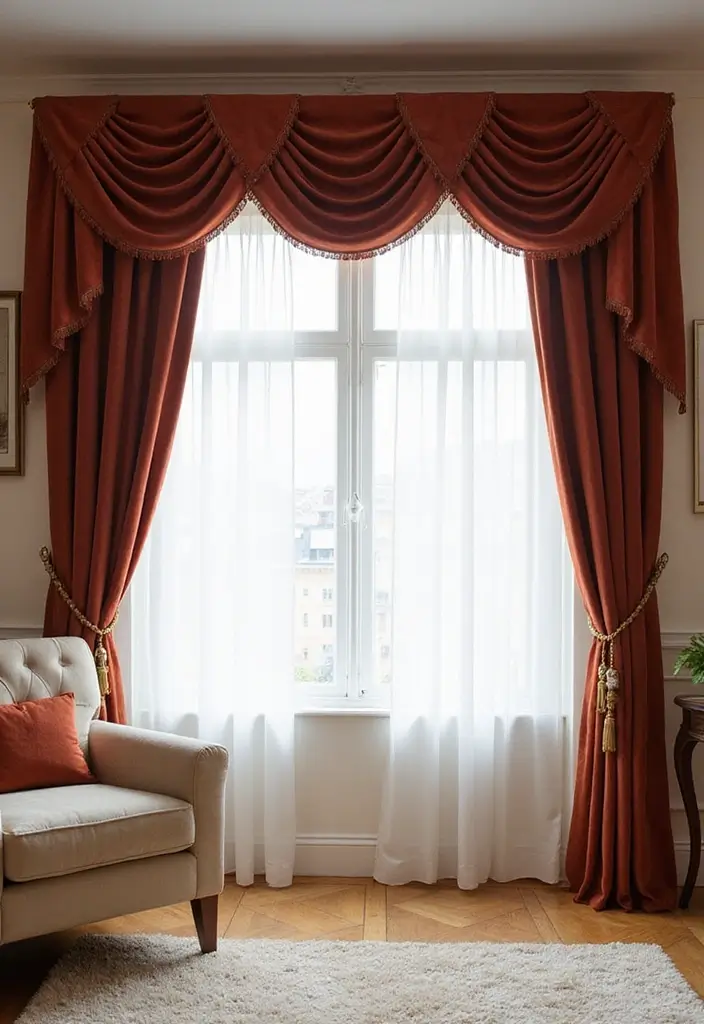 28 Living Room Valance Ideas That Frame Windows Perfectly - 9. Elegant Velvet Valance