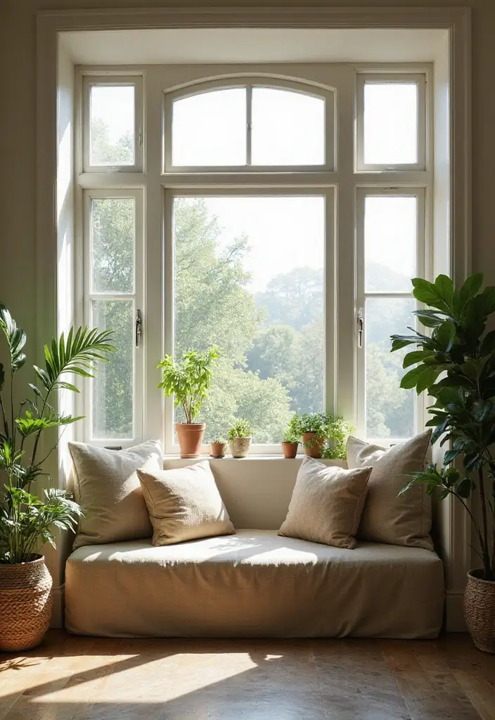 28 Living Room With Bay Window Ideas That Add Light and Comfort - 13. Zen Meditation Corner