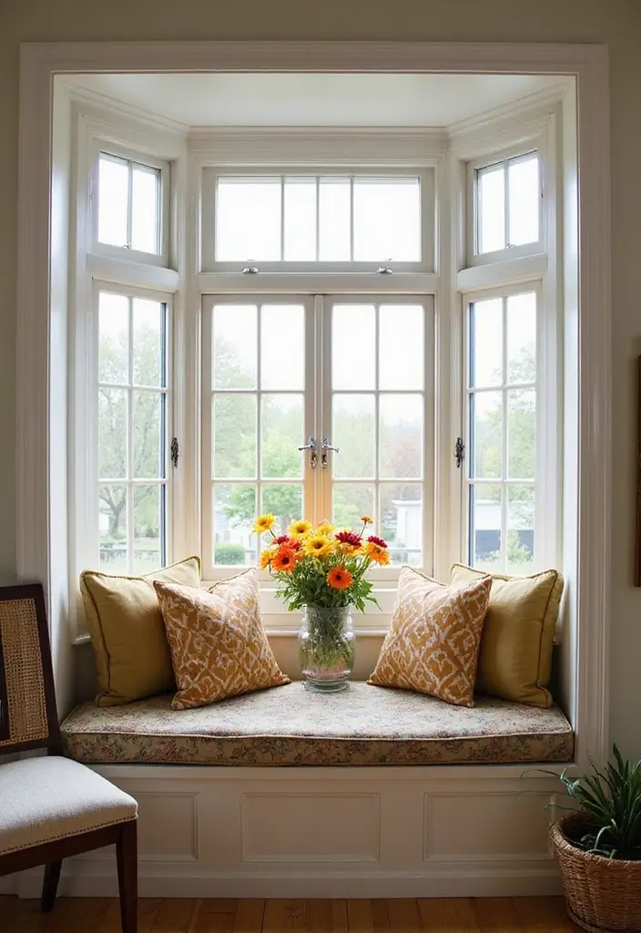 28 Living Room With Bay Window Ideas That Add Light and Comfort - 15. Seasonal Decor Showcase
