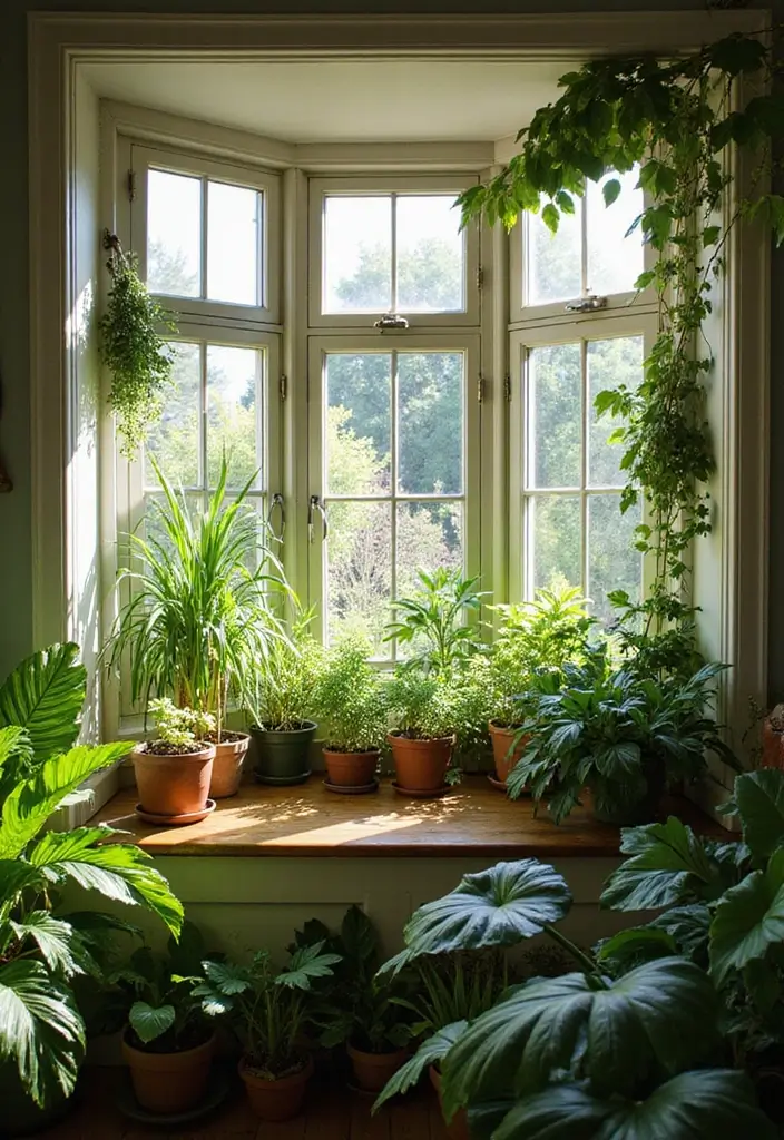 28 Living Room With Bay Window Ideas That Add Light and Comfort - 20. Greenhouse Window Garden