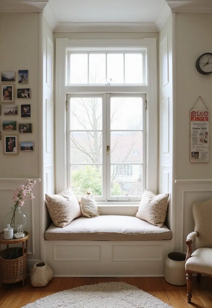 28 Living Room With Bay Window Ideas That Add Light and Comfort - 21. Personalized Touch with Family Photos