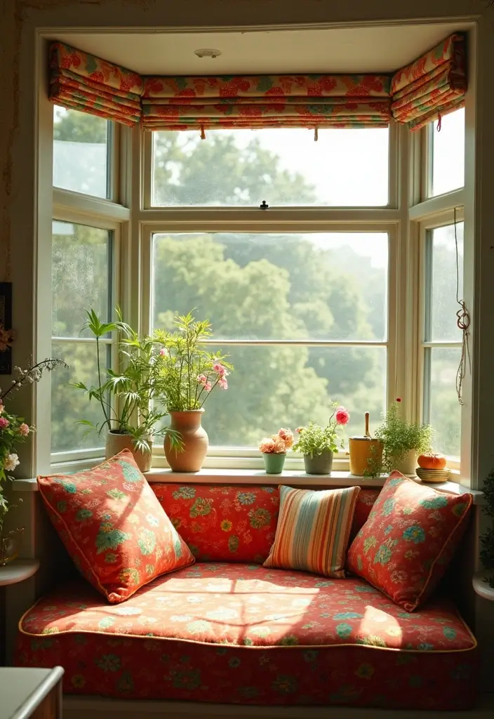 28 Living Room With Bay Window Ideas That Add Light and Comfort - 26. Retro-Inspired Vibes
