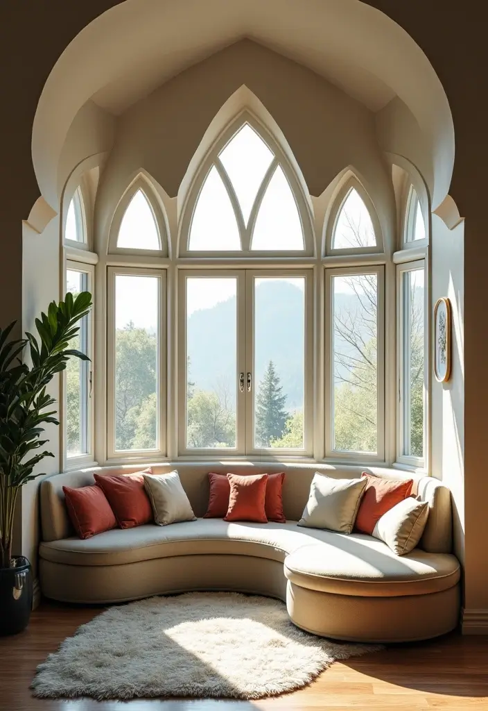 28 Living Room With Bay Window Ideas That Add Light and Comfort - 28. Unique Shapes and Designs