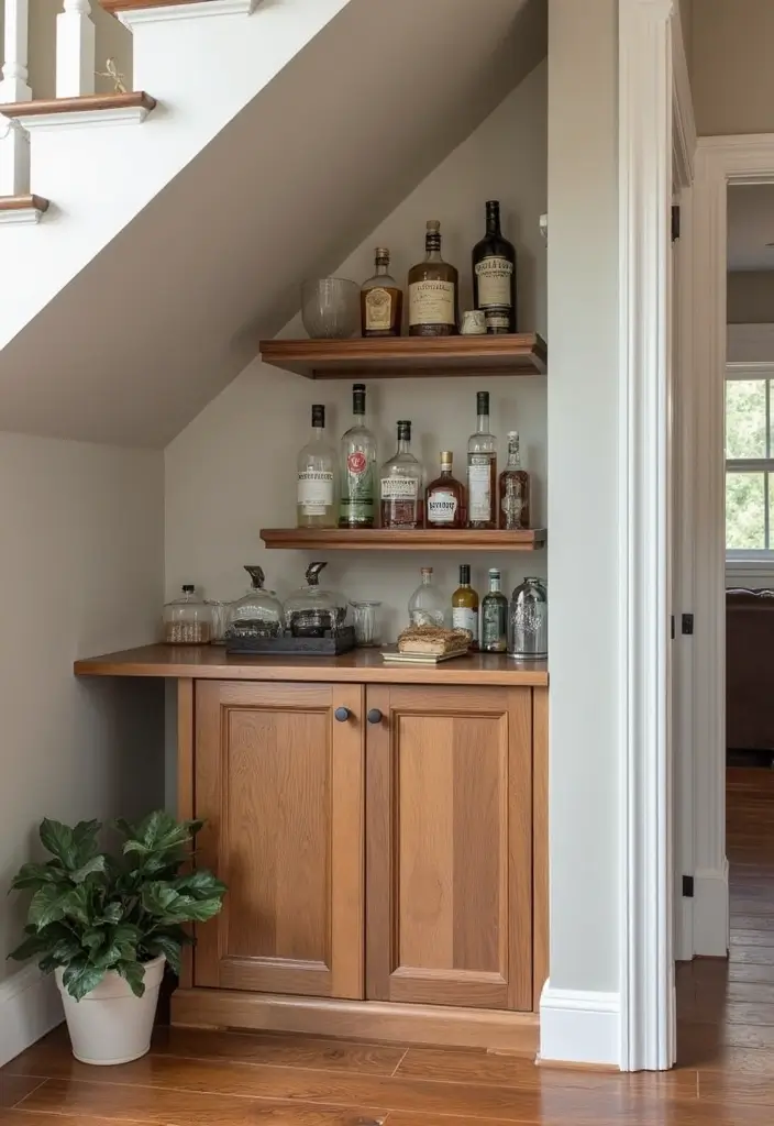 28 Mini Bar Ideas for Small Space Living Rooms That Feel Functional and Fun - 14. Under-Stairs Mini Bar