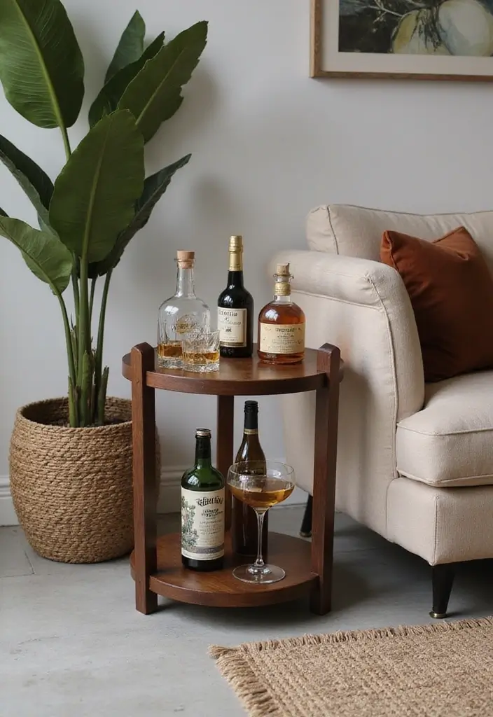 28 Mini Bar Ideas for Small Space Living Rooms That Feel Functional and Fun - 18. Side Table Bar