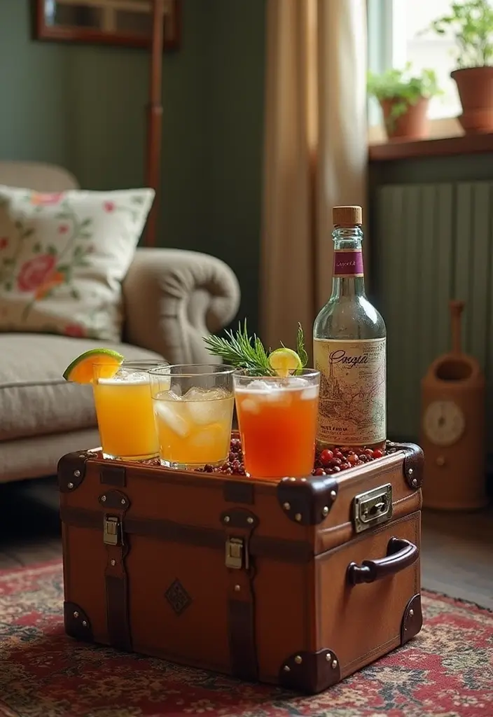 28 Mini Bar Ideas for Small Space Living Rooms That Feel Functional and Fun - 20. Travel Bar