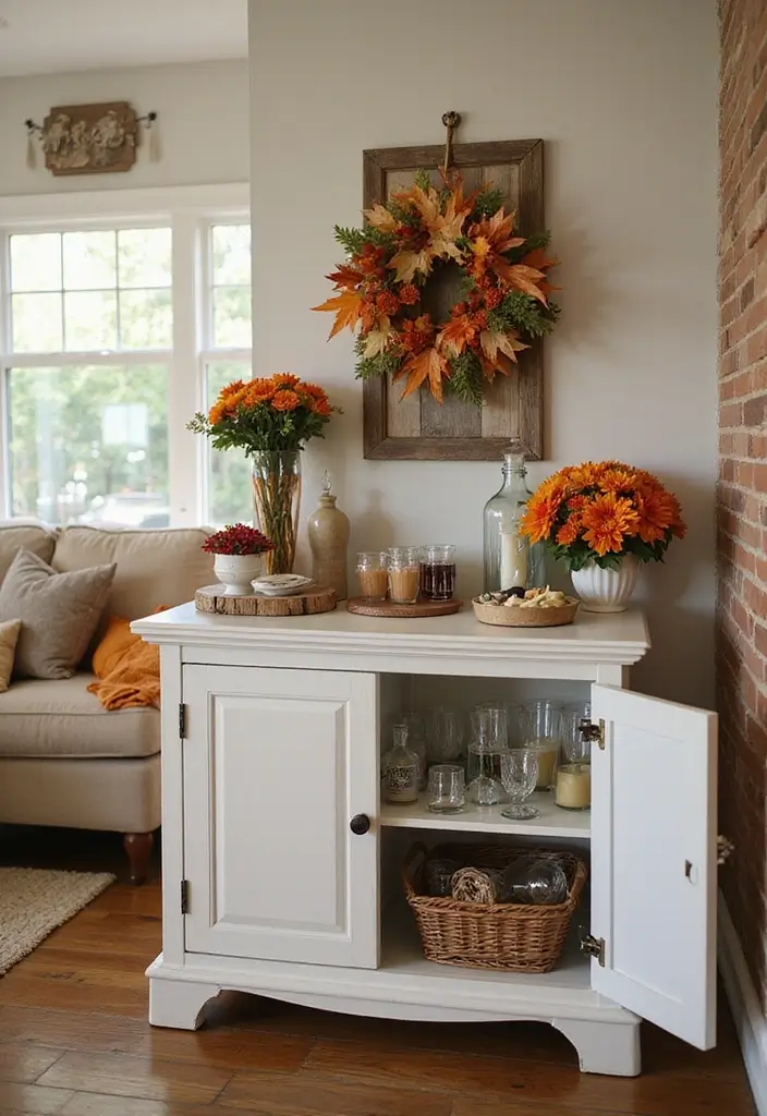 28 Mini Bar Ideas for Small Space Living Rooms That Feel Functional and Fun - 28. Seasonal Bar Decor