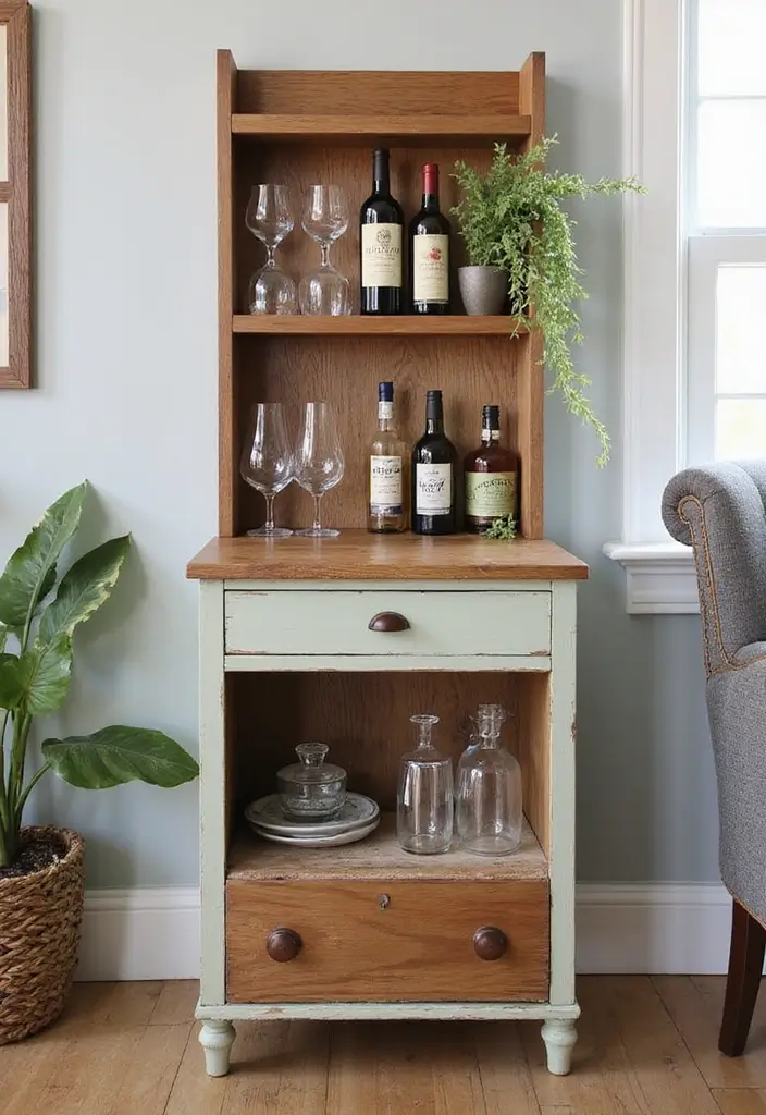 28 Mini Bar Ideas for Small Space Living Rooms That Feel Functional and Fun - 3. Repurposed Furniture