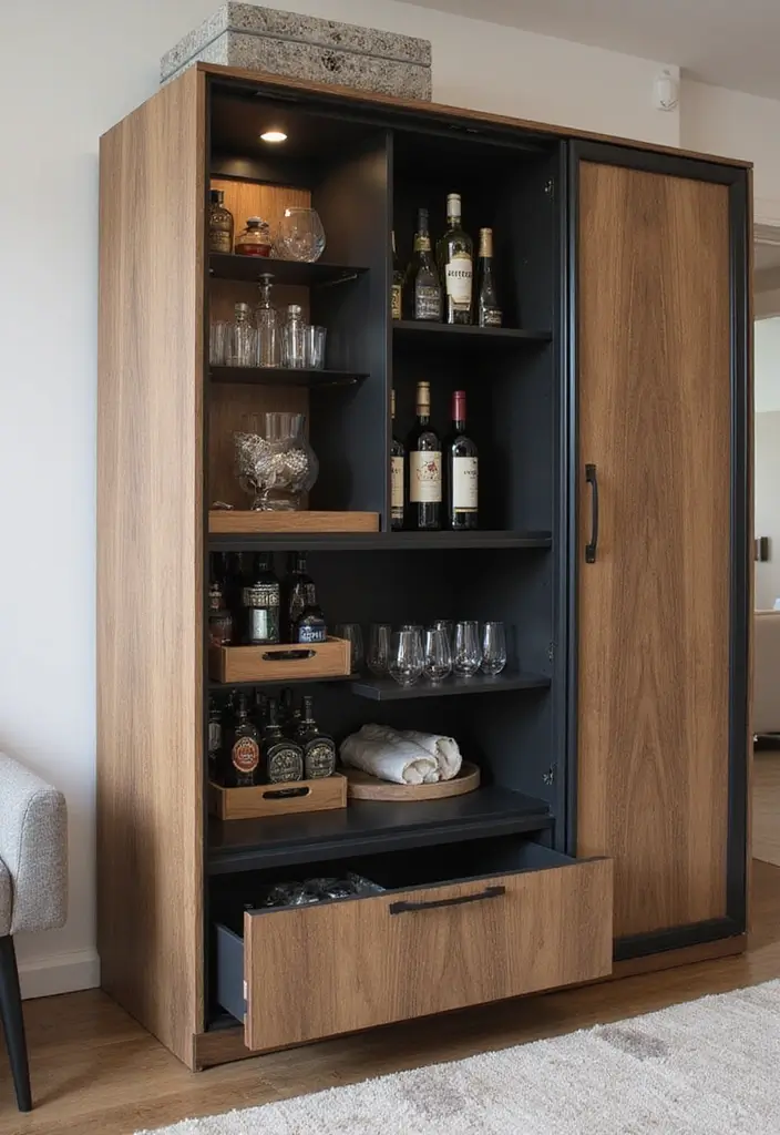 28 Mini Bar Ideas for Small Space Living Rooms That Feel Functional and Fun - 4. Hidden Mini Bar